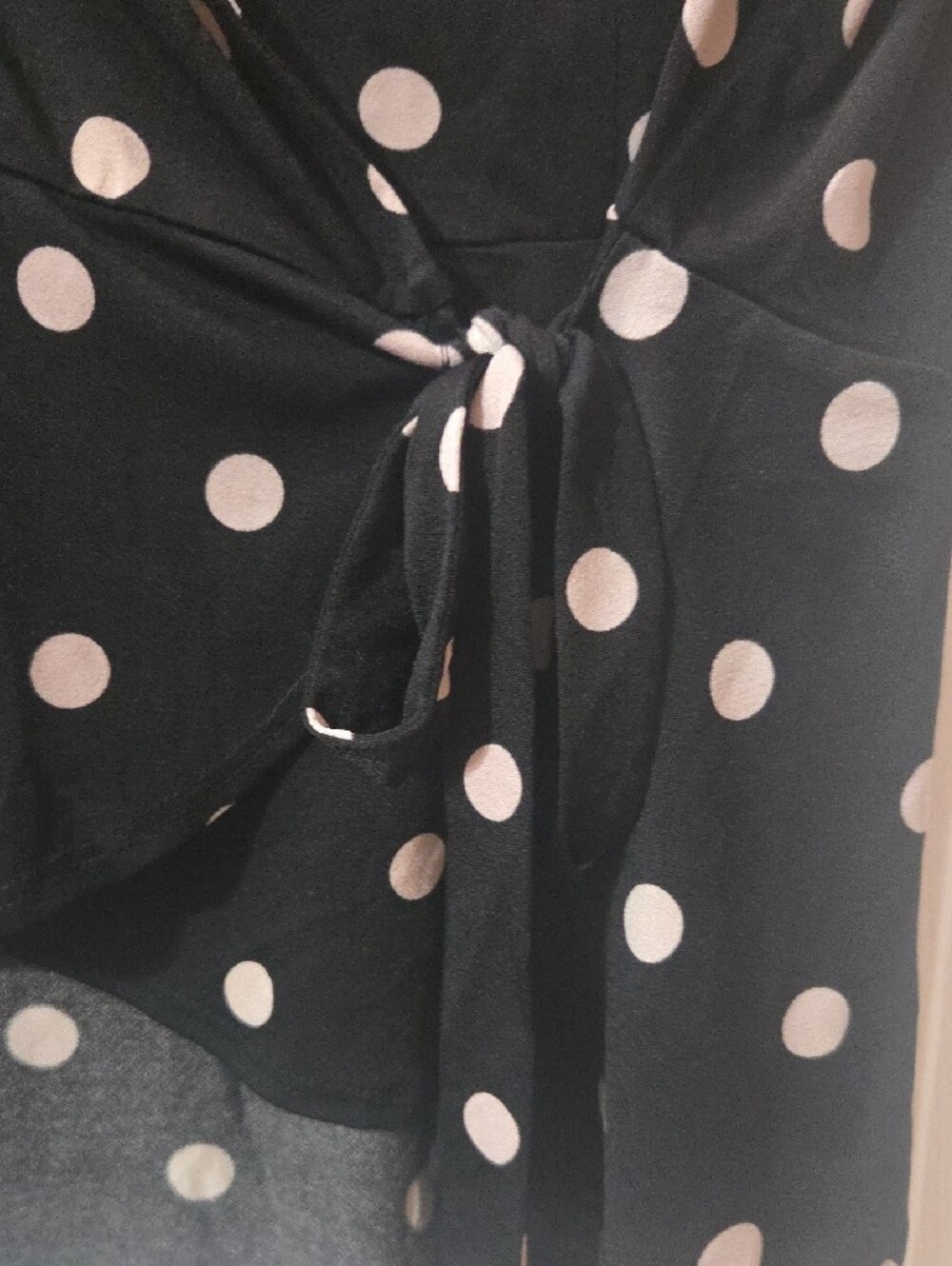 AUW Black Polka Dot Wrap Blouse with Light Pink Dots - Picture 3 of 6